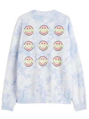 Smiley x H&M Light Blue Tie-Dye Sweatshirt with Smiley Faces – Large GUC